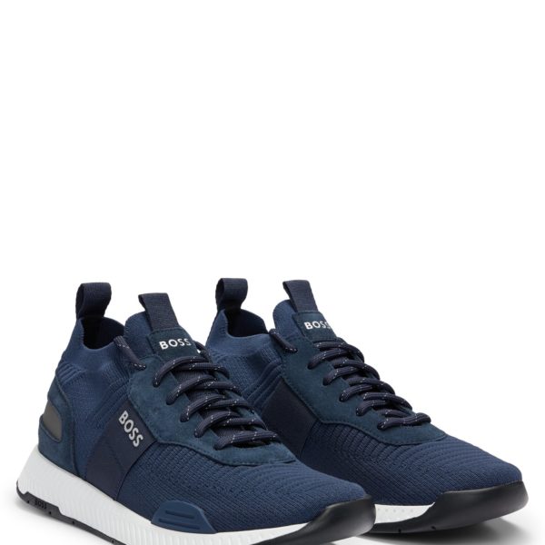 Baskets à tige en maille avec logos et finitions en cuir suédé – Hugo Boss
