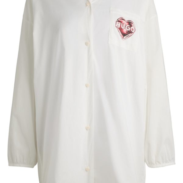 Chemise de nuit en popeline de coton à logo cœur imprimé – Hugo Boss