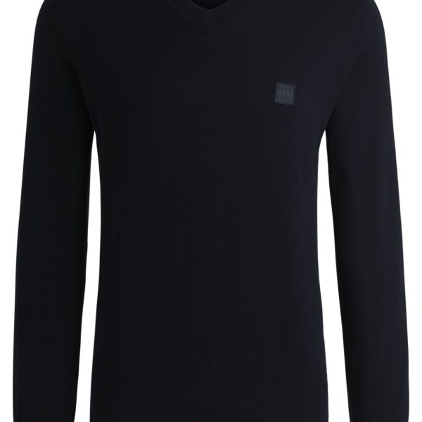 Pull à col V en coton et cachemire avec patch logoté – Hugo Boss