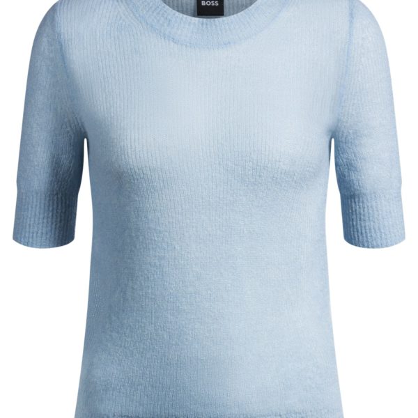 Pull en maille de laine mélangée texturée à manches raccourcies – Hugo Boss