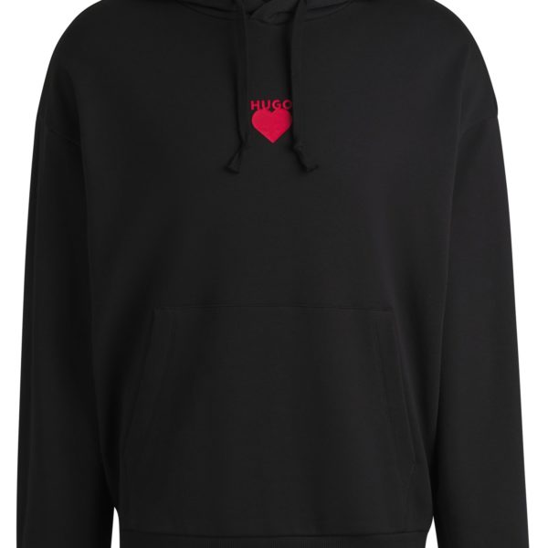 Sweat à capuche en molleton de coton avec inscription et motifs cœur – Hugo Boss