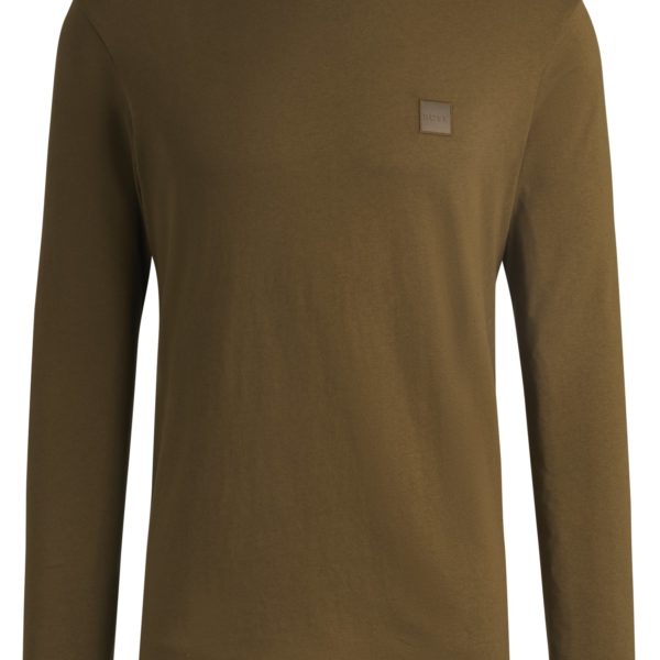 T-shirt à manches longues en coton avec patch logoté tissé – Hugo Boss
