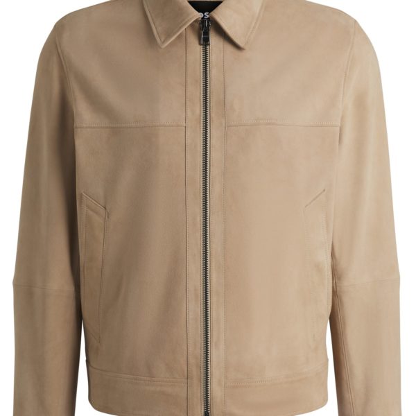 Hugo Boss Veste Regular zippée sur le devant en cuir suédé doux