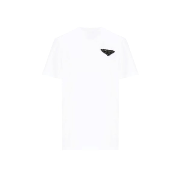T-shirt en coton à détail perle - Prada