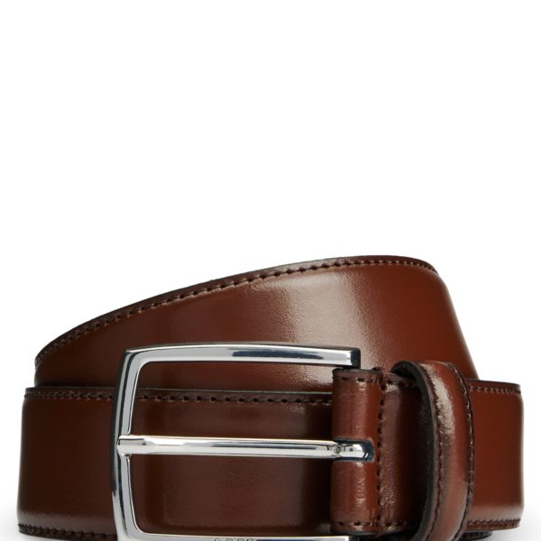 Ceinture en cuir poli ornée de surpiqûres, confectionnée en Italie – Hugo Boss