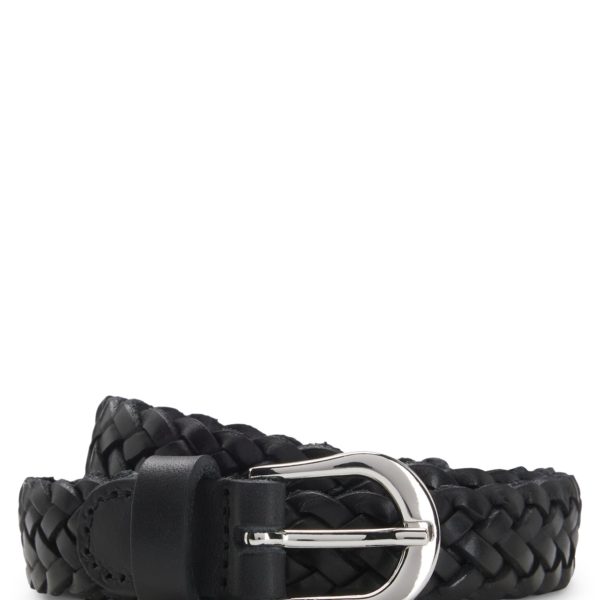 Ceinture en cuir tressé avec boucle en métal argenté lisse – Hugo Boss