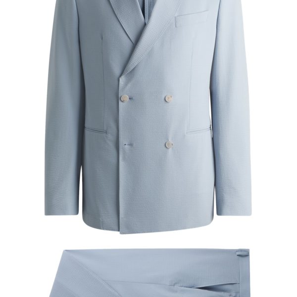 Costume croisé en seersucker stretch – Hugo Boss