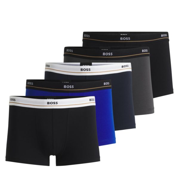 Lot de cinq boxers courts en coton stretch avec taille logotée – Hugo Boss