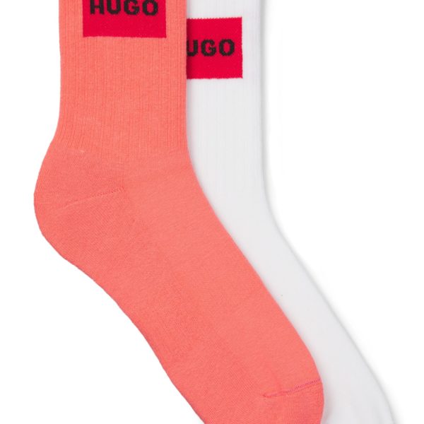 Lot de deux paires de chaussettes courtes à étiquettes logotées rouges – Hugo Boss