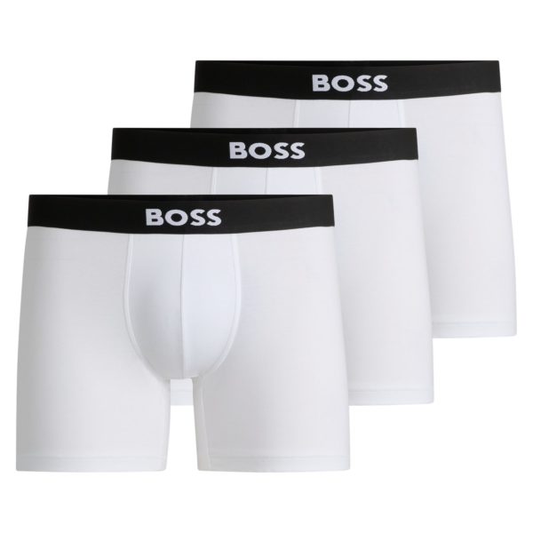 Lot de trois boxers longs en coton stretch avec logo – Hugo Boss