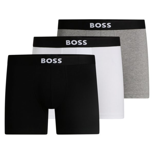 Lot de trois boxers longs en coton stretch avec logo – Hugo Boss