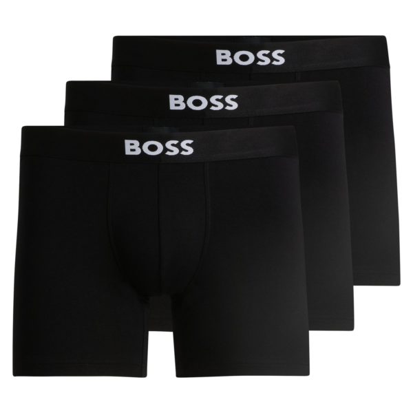 Lot de trois boxers longs en coton stretch avec logo – Hugo Boss