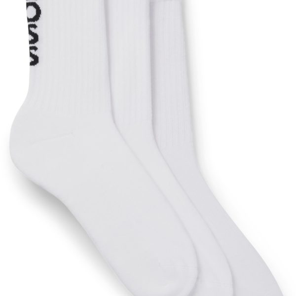 Lot de trois paires de chaussettes mi-mollet côtelées à logos – Hugo Boss