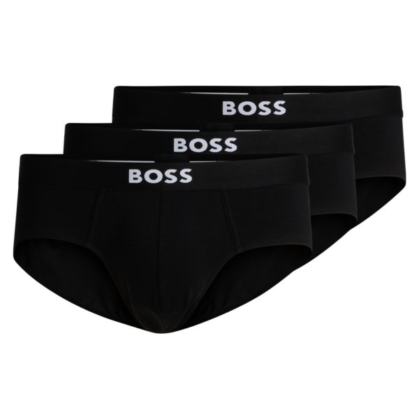 Lot de trois slips en coton stretch avec taille logotée – Hugo Boss