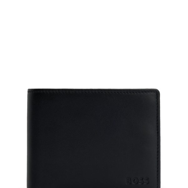 Portefeuille à deux volets en cuir avec logos embossés et poche pour la monnaie – Hugo Boss