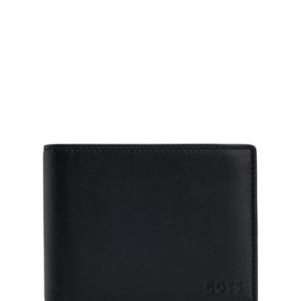 Portefeuille à trois volets en cuir avec logo embossé et poche pour la monnaie – Hugo Boss