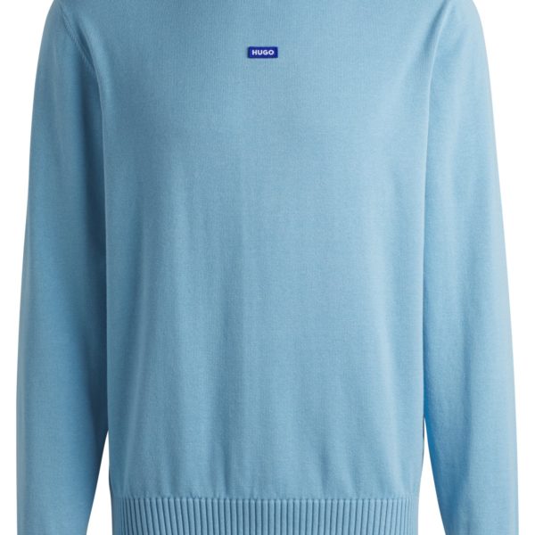 Pull en maille de coton avec étiquette logotée bleue – Hugo Boss
