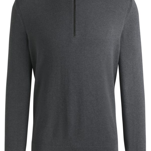 Pull en maille de coton structuré avec fermeture éclair courte – Hugo Boss