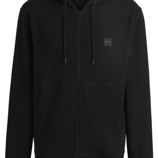 Hugo Boss Sweat zippé à capuche en molleton de coton avec patch logoté ton sur ton