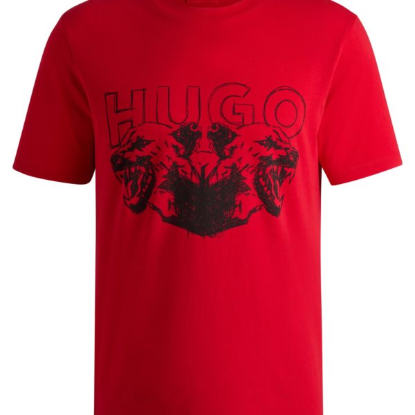 T-shirt en jersey de coton avec logo et motif animalier – Hugo Boss