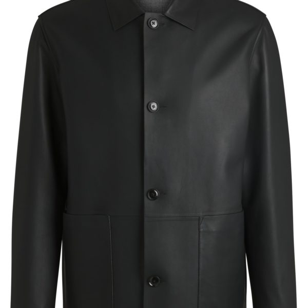 Hugo Boss Veste Regular en cuir nappa boutonnée sur le devant