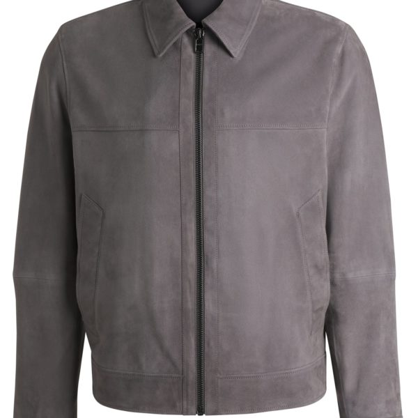 Hugo Boss Veste Regular zippée sur le devant en cuir suédé doux