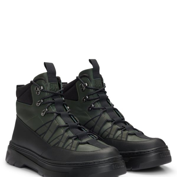 Bottines en cuir avec finitions textiles et lacets inspirés des chaussures de randonnée – Hugo Boss