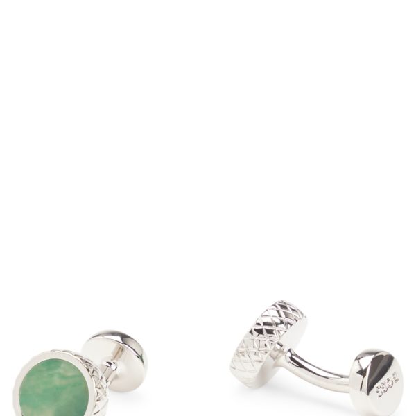Boutons de manchette ronds en laiton texturé avec insert en pierre – Hugo Boss