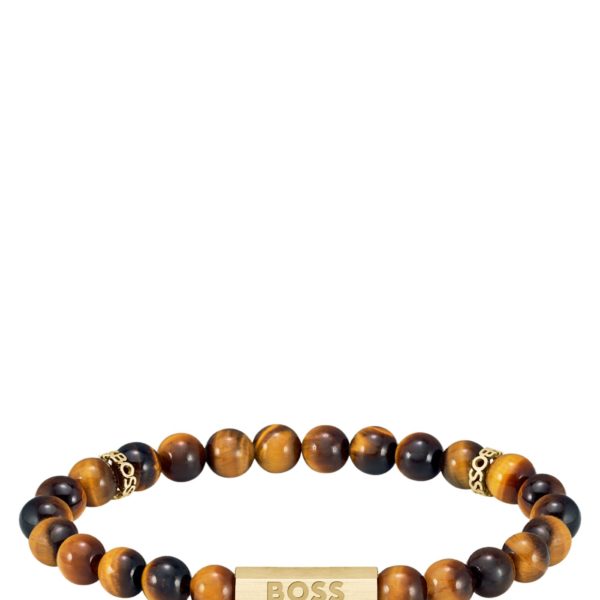 Bracelet à perles œil-de-tigre avec rondelles logotées – Hugo Boss