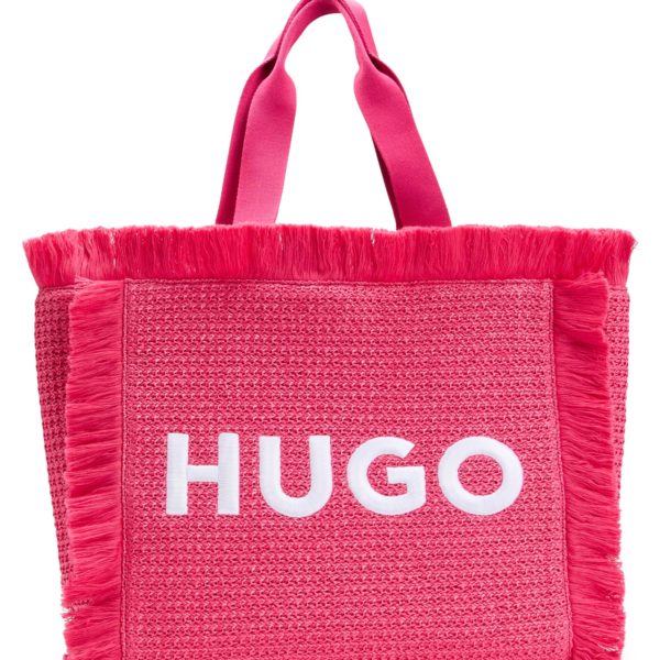 Cabas à logo brodé effet raphia avec franges – Hugo Boss