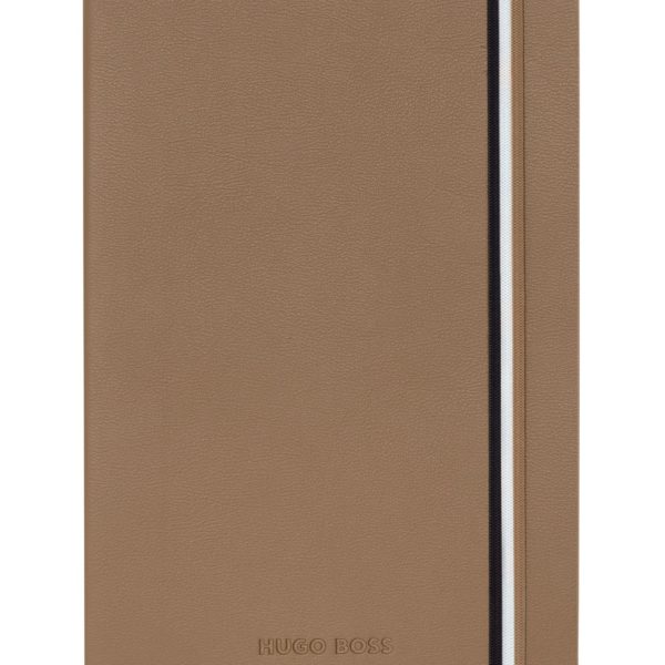 Carnet A5 en similicuir camel avec élastique à rayures emblématiques – Hugo Boss
