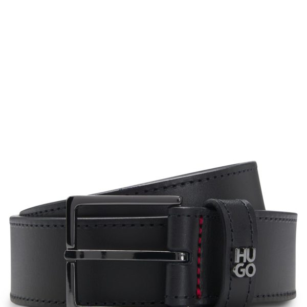 Ceinture en cuir avec passant à logo revisité et garniture en métal argenté – Hugo Boss
