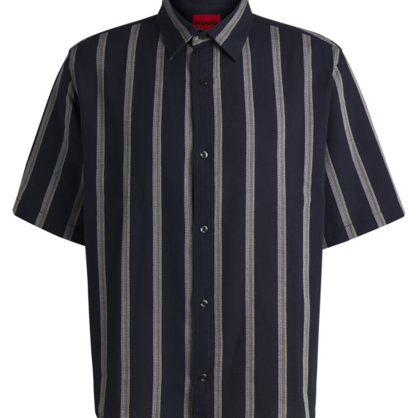 Hugo Boss Chemise ample en coton mélangé à tissage ouvert et rayures