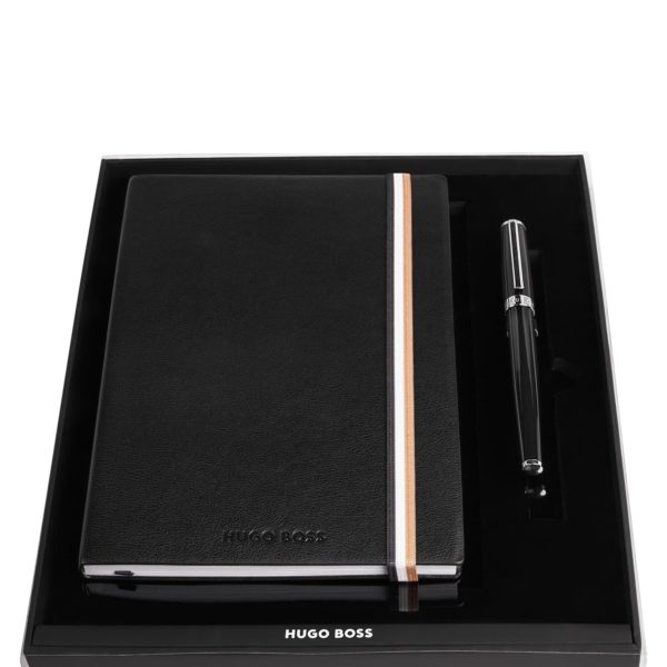Coffret avec carnet A5 noir et stylo-plume en laiton – Hugo Boss