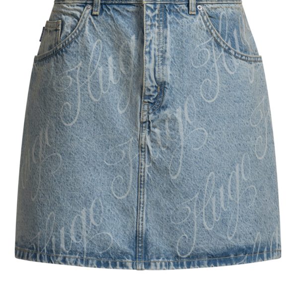 Jupe courte en denim rigide à logo imprimé – Hugo Boss