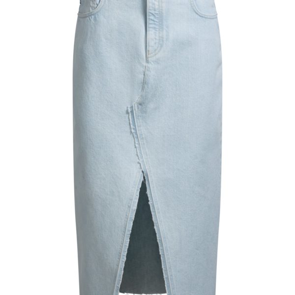 Jupe mi-longue en denim bleu avec base effilochée – Hugo Boss