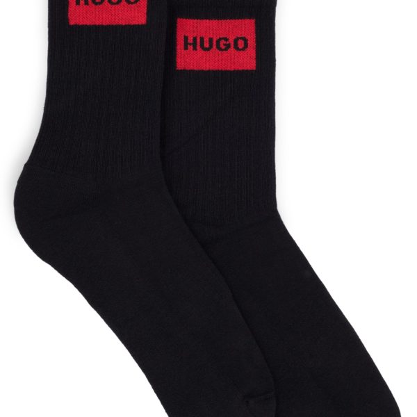 Lot de deux paires de chaussettes courtes à étiquettes logotées rouges – Hugo Boss