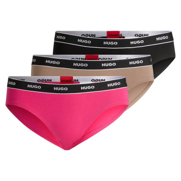 Lot de trois slips en coton stretch avec taille logotée – Hugo Boss