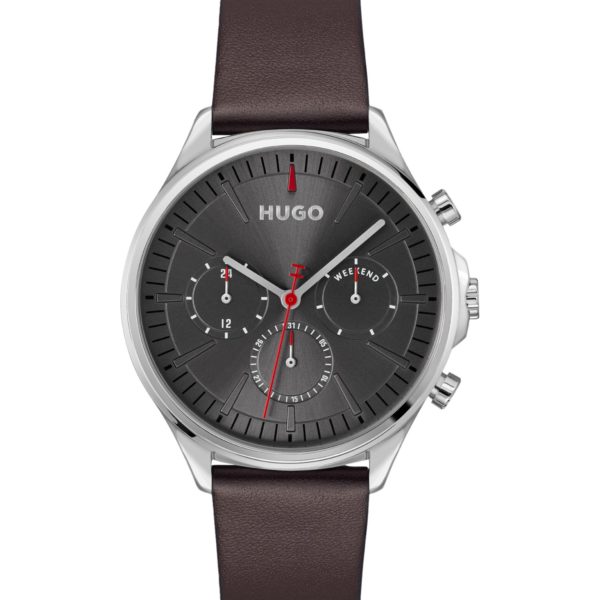 Montre argentée avec bracelet en cuir marron – Hugo Boss