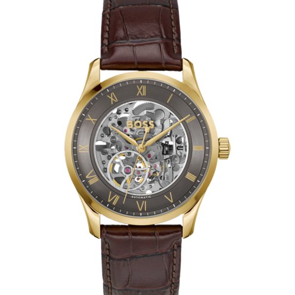 Montre automatique dorée à cadran squelette – Hugo Boss
