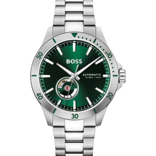 Montre automatique en acier inoxydable à cadran vert – Hugo Boss