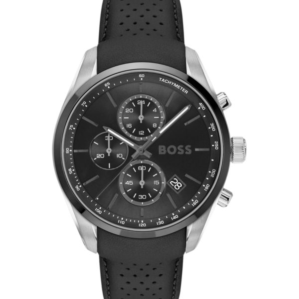 Montre chronographe à cadran noir et bracelet en cuir – Hugo Boss