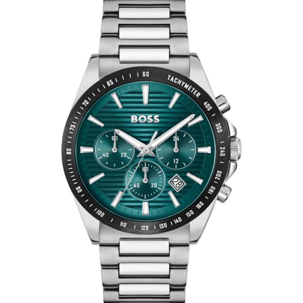 Montre chronographe avec cadran vert rainuré et bracelet à maillons – Hugo Boss