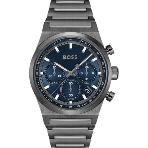 Montre chronographe en acier plaqué gris à cadran bleu – Hugo Boss