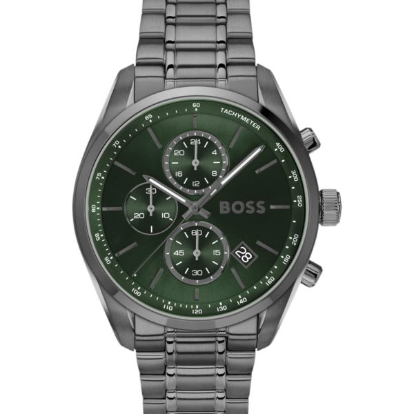 Montre chronographe en acier plaqué gris à cadran vert – Hugo Boss