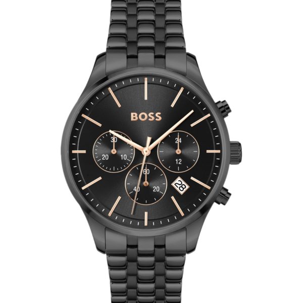 Montre chronographe en acier plaqué noir avec bracelet à maillons multiples – Hugo Boss