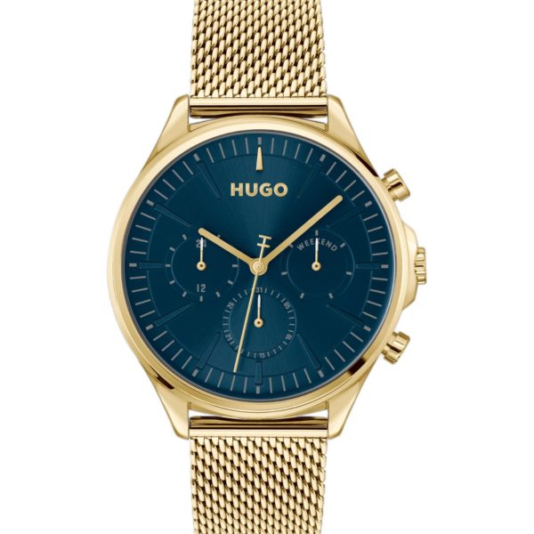 Montre dorée à cadran bleu – Hugo Boss