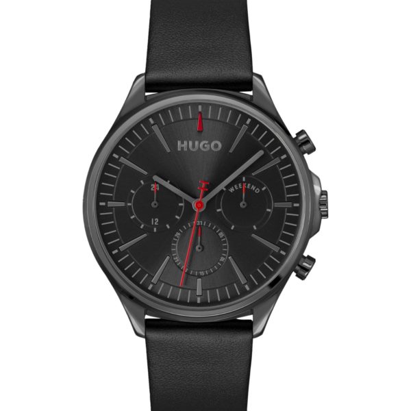 Montre en plaqué gris avec bracelet en cuir noir – Hugo Boss