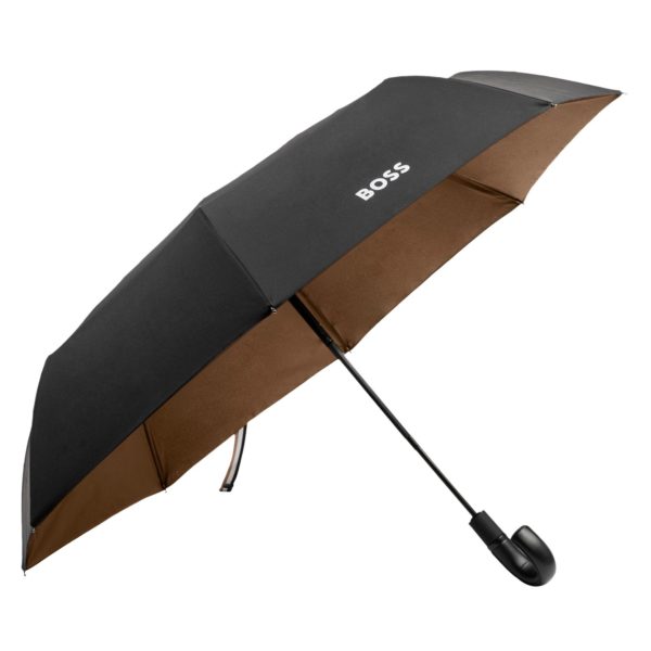 Parapluie de poche noir avec intérieur camel – Hugo Boss