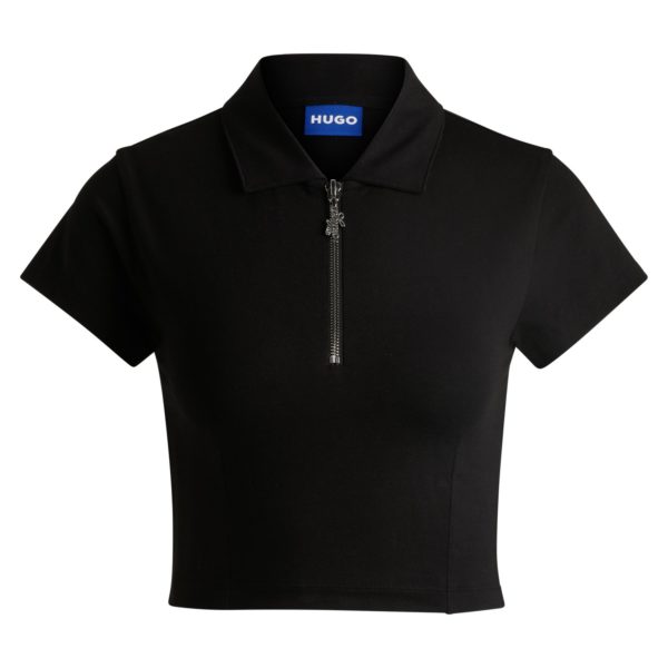 Polo court en coton stretch avec patte zippée – Hugo Boss